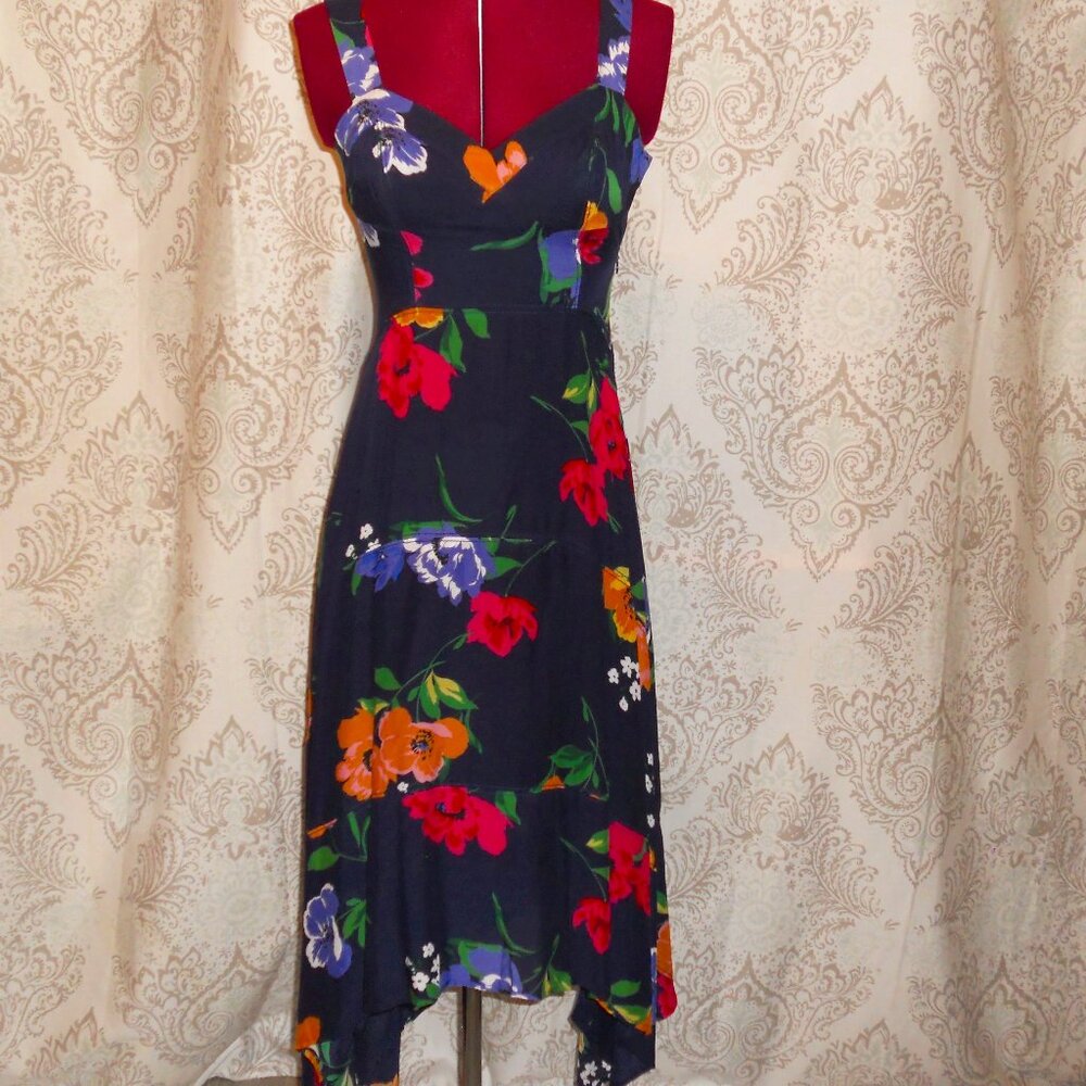 NWT Maeve Anthropologie 0P Dress Blue Floral Hankie Hem Vivienne Mother's Day